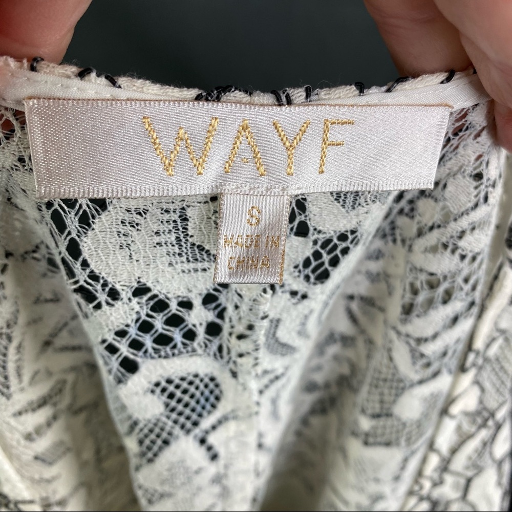 NWOT WAYF Cream Lace Dress with Detailed Black Outline Trim Fully Lined Small - Picture 5 of 8